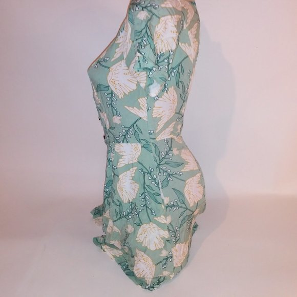 Modcloth x Collectif Romper One Piece US Size 6 Green  Floral Short Sleeve Zip U - Picture 13 of 16